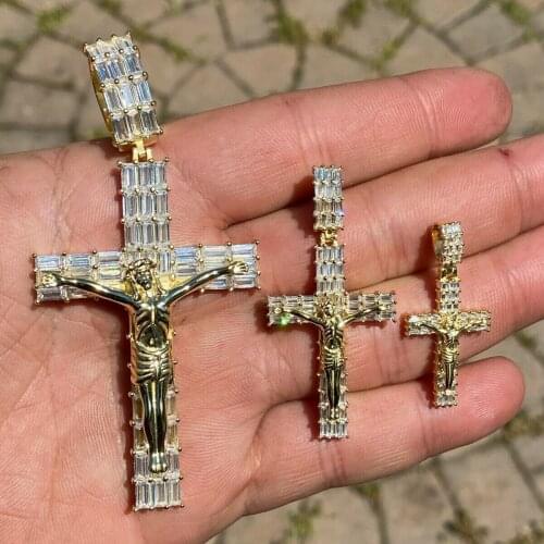 3 Sized Jesus Piece Pendant Necklace Micro Pave Baguette Cubic Zirconia Hip Hop Bling Men Boy Jewelry High Quality