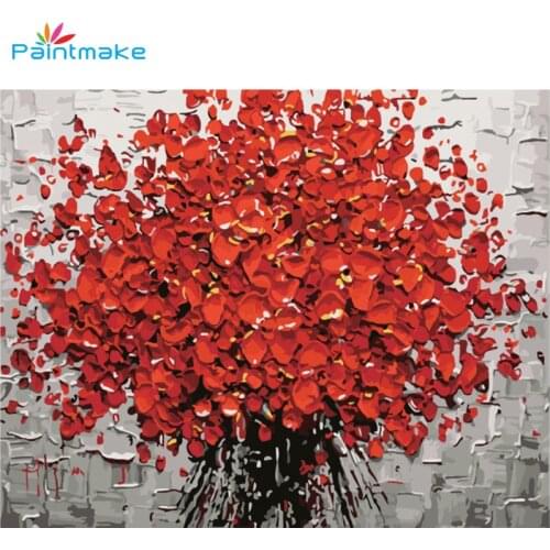 Paintmake Flowers DIY Painting By Numbers Drawing Kits Oil Painting On Canvas Red For Home Room Decor Art Picture Gift