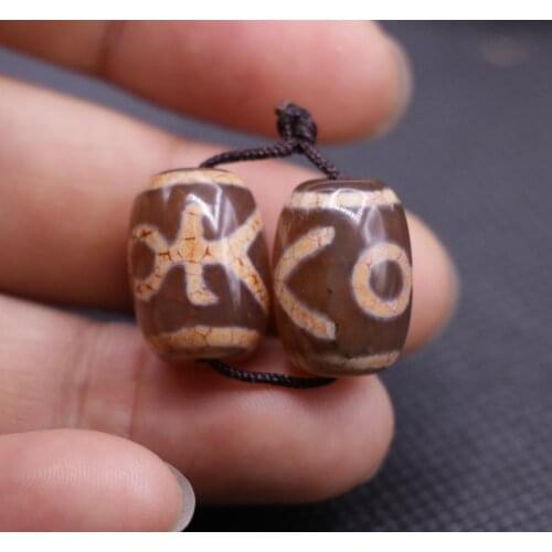 A Pair of Magic Tibetan Old Agate Guiren Tairen Big Man Bloody dZi Bead Amulet LKbrother Sauces Top Qulality Garrentee