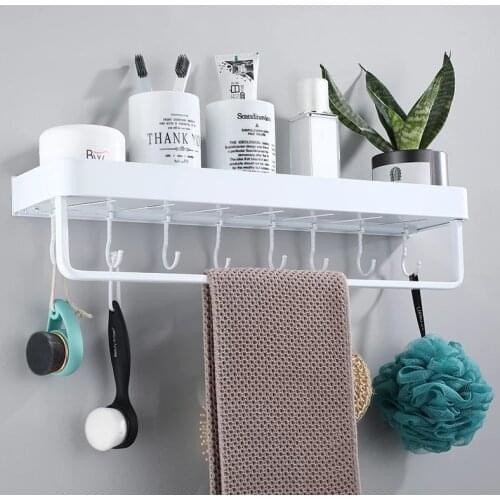 Bathroom Shelf No Drilling Wall Shelves Shelf Aluminum Black Bathroom Corner Shelf Kitchen Storage Holder Bathroom Accessories
