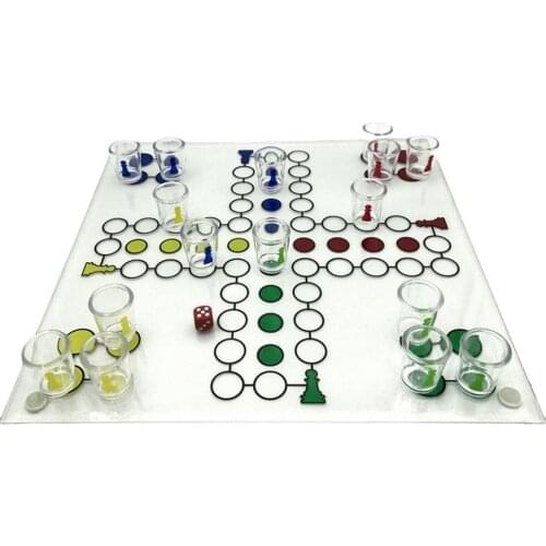 1 Set Transparent Glass Flying Chess Set Wine Cup Shot Drinking Cup Chess Shot Drinking Game For Adult Drinking Party Funny Tool