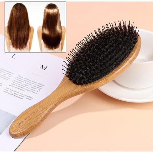 1Pcs Hair Brush Natural Bamboo Handle Boar Bristles Anti-static Hair Scalp Paddle Hairbrush Gasbag Massage Comb Hair Care