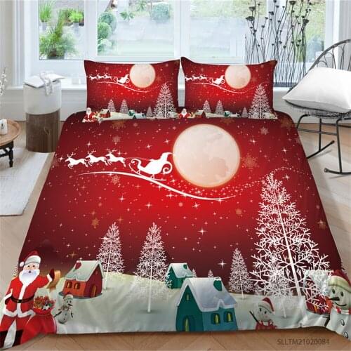 Luxury Bedding Sets Queen Size Cartoon Kids Duvet Cover Set with Pillowcase Red Christmas Comforter New Year Gift