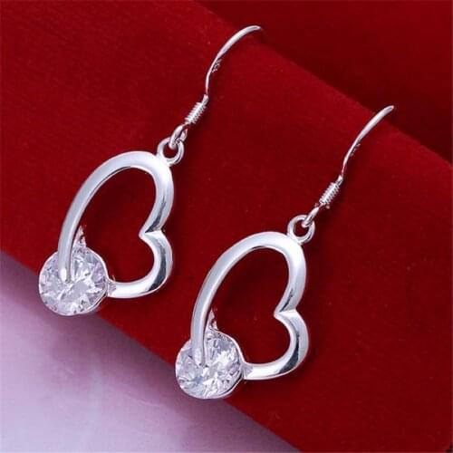 Luxury crystal heart-shaped silver color earrings fashion jewelry hot selling wild party accessories free shipping