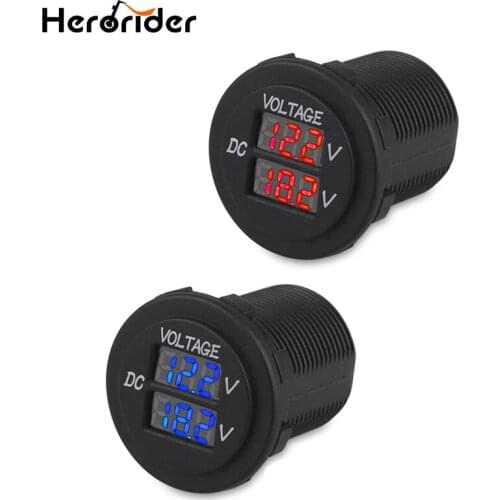 Herorider Boat Auto Motorcycle Voltage Meter Led Panel Digital Display Round Waterproof Voltmeter Socket For Car Motorcycle 12V