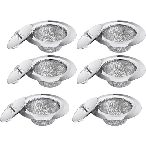 6 Pcs Kitchen Sink Drain Strainers,Stainless Steel Drain Filter with Lid, Anti Clogging Mesh Drain Strainer