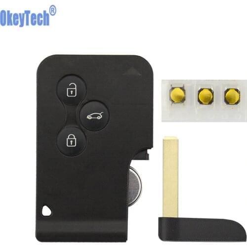 OkeyTech Smart Card 3 Buttons For Renault Clio Logan Megane 2 3 Koleos Scenic Card Case Black Car Key Fob Shell With Small Key