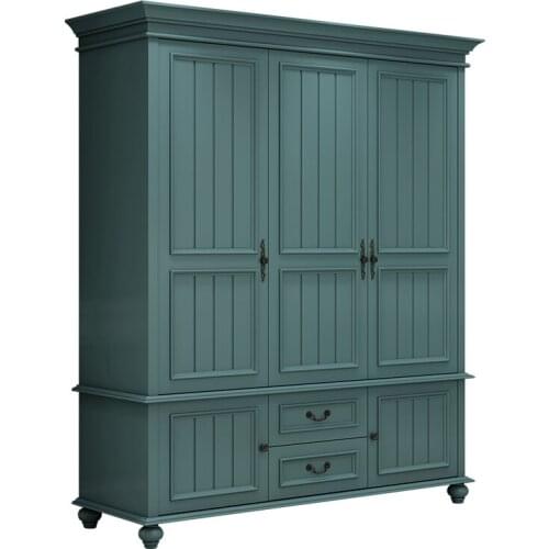 Mediterranean solid wood wardrobe bedroom vintage storage cabinet coat closet