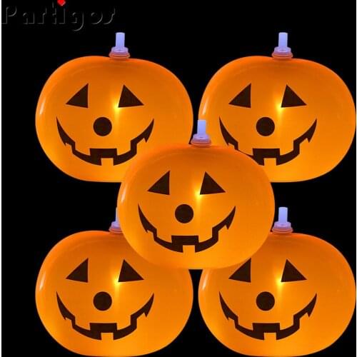 5pcs Pumpkin LED Light Up Balloons LED Balloons Flashing Light Neon Party Supplies for Halloween Birthday Festival Decorations