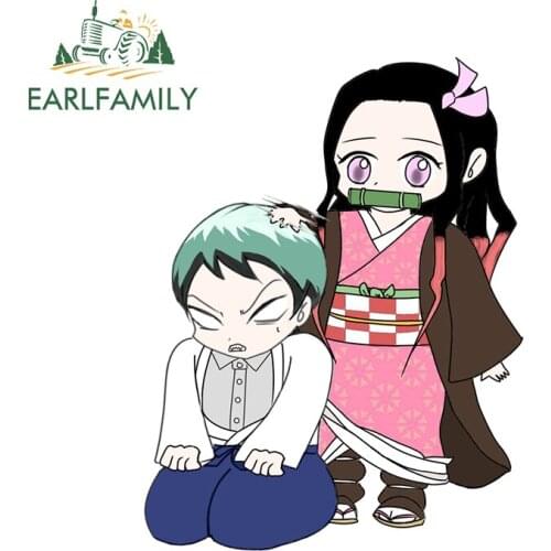 EARLFAMILY 13cm x 9.8cm For Nezuko Funny Car Stickers Bumper Decal Vinyl Car Wrap Waterproof Sunscreen Scratch-Proof Decor