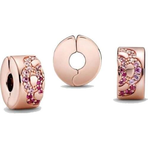2020 New 925 Sterling Silver Bead Rose Gold Fan Clamp Fit Pandora Women Bracelet & Necklace Diy Jewelry