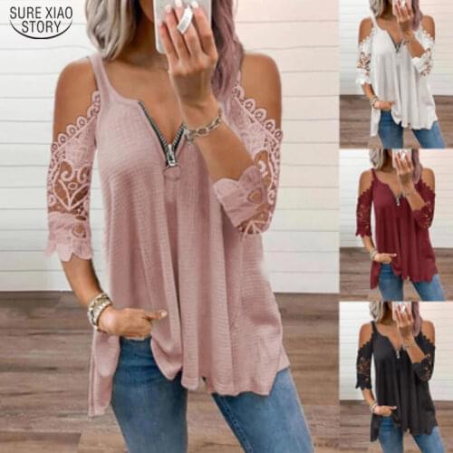 Spring New V-neck Long Sleeve Lace Stitching Chiffon Blouse Women Elegant Ol White Black Base Blouse Women Chemisier Femme 9489