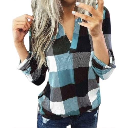 Women Vintage Plaid Blouse Loose Casual V Neck Batwing Long Sleeve Shirt Plus Size 5XL Tops blusas mujer de moda 2020