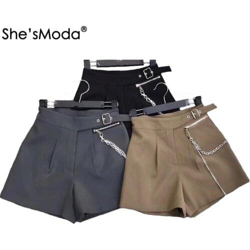 ShesModa New Chain Button Back Zipper 2020 Autumn Suit Fabric Womens Shorts