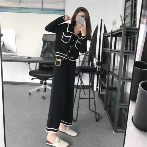 2021 Spring Autumn New Arrival Women Sets Vintage Elegant Sweater + 2pcs Fashion Set Casual Knit Wide Leg Pants Suit Y472