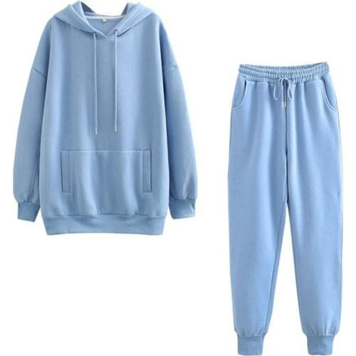 2021 Spring Autumn Women Tracksuit 2 Pieces Set Oversize Hoodies Sweatshirt and Jogging Pants Sport Suits Solid Run Sportswear