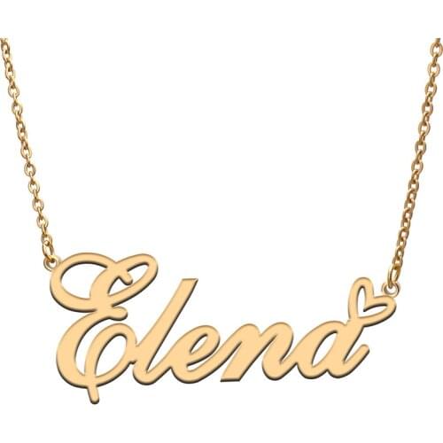 Love Heart Elena Name Necklace for Women Stainless Steel Gold & Silver Nameplate Pendant Femme Mother Child Girls Gift