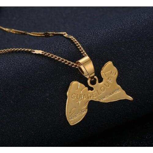 Gold Color Guadeloupe Map Pendant Necklace France Island Guadeloupe Map Chain Jewelry