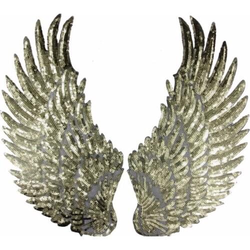 1 Pair Silver Gold Sequins Patch DIY Angel Wings Patches For Kids Clothes Sew-on Embroidered Patch Motif Applique Sticker