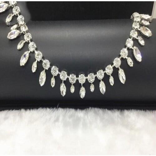10Yards Sew On Crystal Rhinestone Trim Applique Belt Fringe for Bridal Sash And Wedding Dress