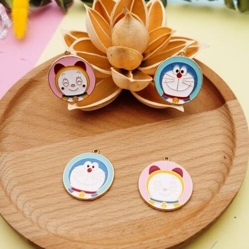 10pcs Drop Oil Round Tag Charms Cartoon Bell Cats Alloy Enamel Pendants Charm For Bracelet Earring Jewelry DIY Accessories YZ845