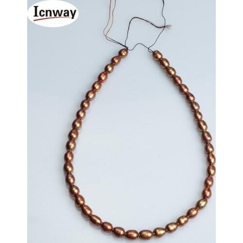 5strands Natural AA rice bronze freshwater Pearl 7-8mm For Jewelry Making 15inches DIY necklace FreeShipping Wholesale
