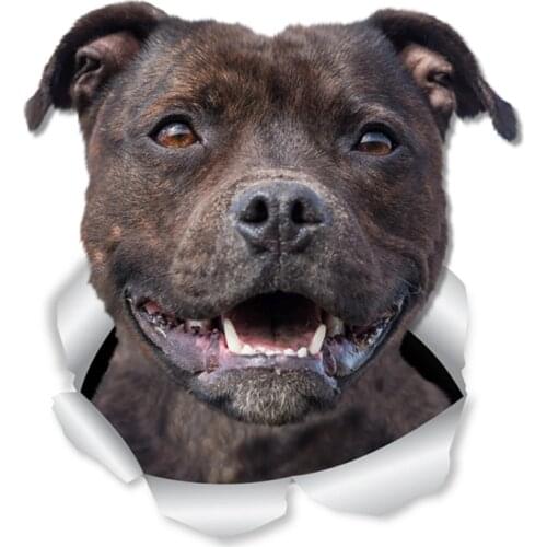 B0580# 13CM 17 CM Self-Adhesive Decal Happy Staffie Dog Breed Car Sticker Waterproof Auto Decors on Bumper Rear Window Laptop
