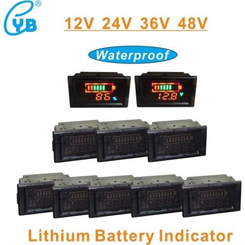 Free Shipping 12V 24V 36V 48V Lithium Battery Indicator Waterproof LED Digital Battery Capacity Monitor Mini Voltage Meter 10pcs