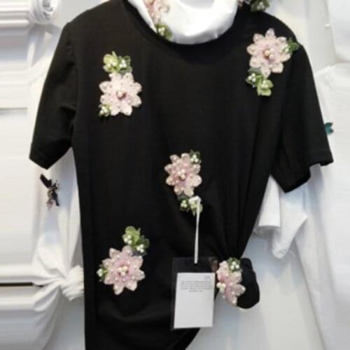 5Xl Plus Big Size Blusas Feminina Spring Summer 2020 Stereoscopic Flower Nail Bead Embroidery Cute Sweet T-Shirt Female A3434