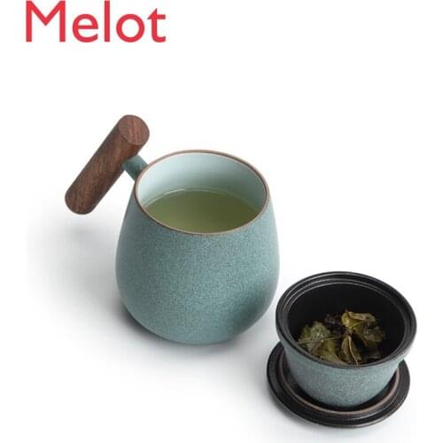 Bluestone Glaze Mug Customized Strainer Tea Brewing Cup Tea Water Separation