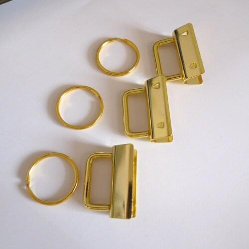 50 Sets 1'' 25mm Gold Color Wristlet Key Fob Chain Hardware DIY sets with Key Ring