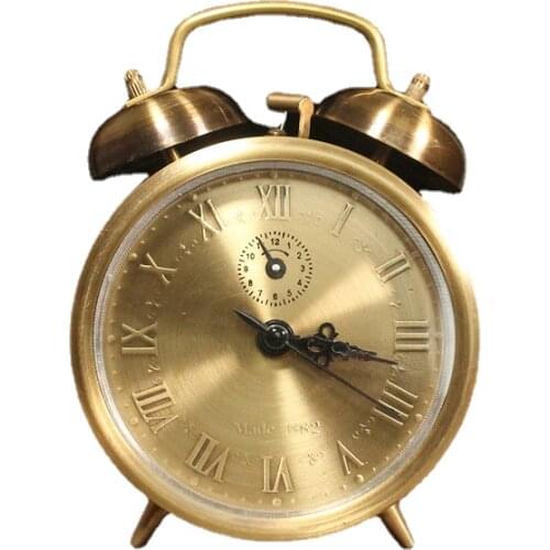 Antique Pure Copper Alarm Clock Mechanical Retro Table Clock Watches Bedroom Silent Gold Bedside Clocks Metal Desk Decoration