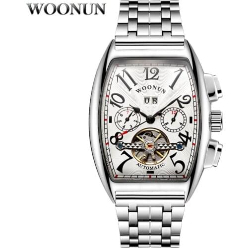 Men Wrist Watches Luxury Tourbillon Watches Men Fashion Tonneau Case Stainless Steel Automatic Mechanical Watches reloj hombre