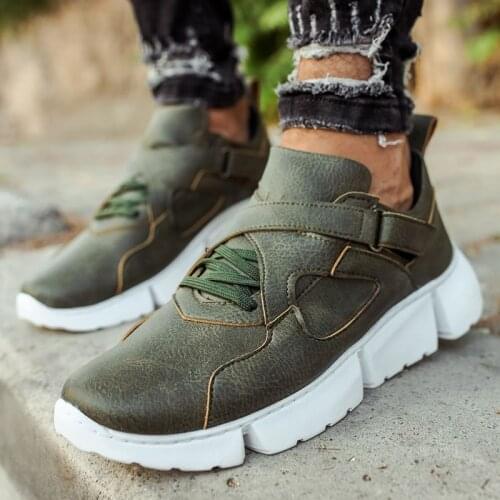 Chekich Mens Shoes Khaki Faux Leather Casual Autumn Season Laces Comfortable Green Orthopedic Trend Sneakers Lightweight New Brand Fashion 2021 High Quality Air Ankle Strap Sewing White Outsole Office CH071 V3