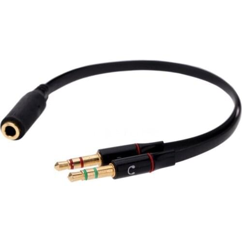 Black 3.5mm Y Splitter 2 Jack Male to 1 Female Headphone Mic Audio Adapter DI3K