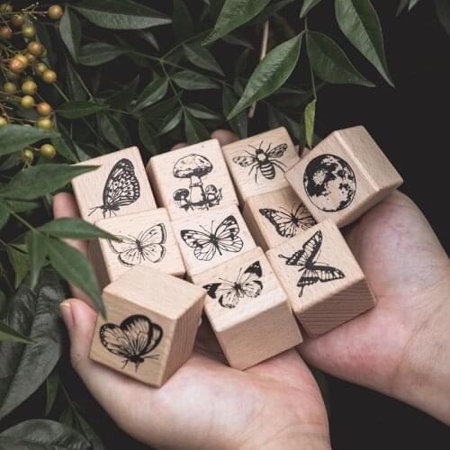 Wooden Rubber Stamps for Scrapbooking Handmade Card Diy Stamp Photo Album Craft Forest Specimen Series Wood Stamp Butterfly Bee