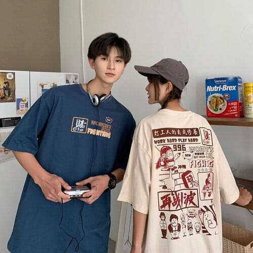 Print T-Shirt Short Sleeved Top for Couples clothes couples clothing