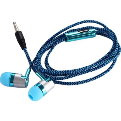 H-169 3.5mm MP3 MP4 Wiring Subwoofer Braided Cord, Universal Music Headphones with Wheat Wire Control(blue)