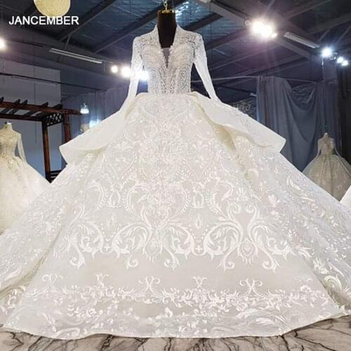 HTL2003 Luxurious Sexy V-Neck Crystal Beading Sequined Wedding Dress 2021 For Woman Ball Gowns Long Sleeve