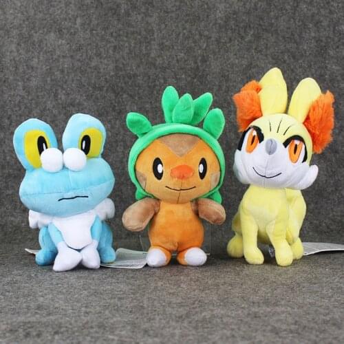 20cm 3pcs/Lot Anime Pokemon Froakie Fennekin Chespin Plush Toys Softt Stuffed Animals Cartoon Doll Gifts For Children