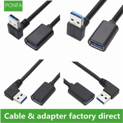 USB 3.0 Up & Down & Left & Right Angle 90 Degree A Male to Female Extender Cable USB3.0 Fast Transmission Adapter 0.3m/0.5m