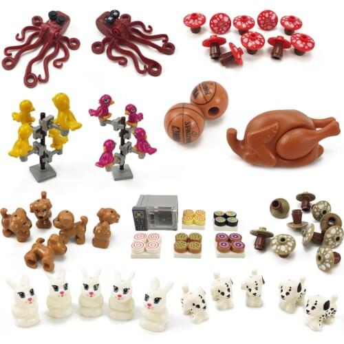 City Building Blocks Octopus Elk Sled Set Mushroom Chicken Dog Rabbit Basketball Parrot Oven Toys For Children MOC Citys Model