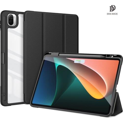 Tablet Leather Case for Xiaomi Pad 5 Pro Smart Sleep Wake Toby Series with Pencil Holder Trifold Stand Clear Back