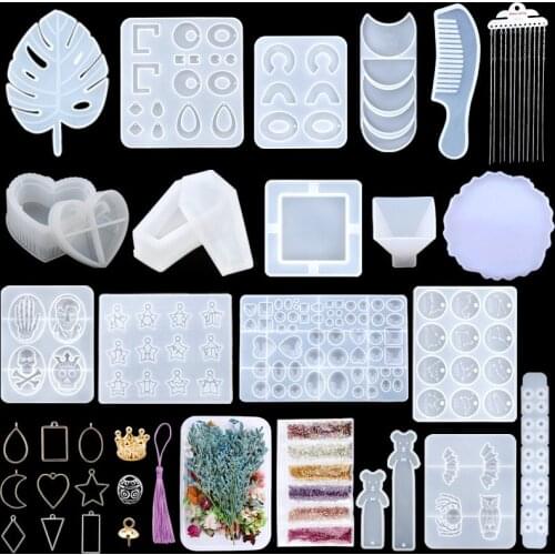Epoxy Resin Casting Molds Kit Silicone UV Casting Moulds Pendant Coaster Storage Box Molds With Accessories For Jewelry making