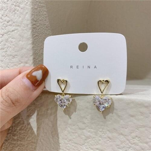 Sweet Cute Heart-shaped Crystal Pendant Earrings Compact Delicate Fresh Design Sense Dangle Earrings Female Fashion Jewelry