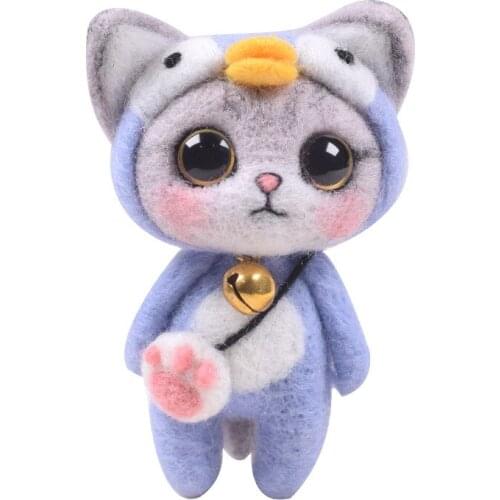 Cute Cat Shiba Inu Wool Felt Poke Fun Handmade DIY Material Package Simulation Cat Key Pendant Lovely Doll Children Couple Gift