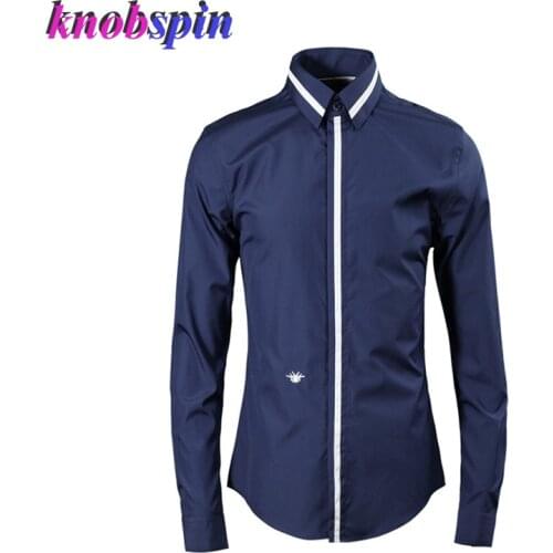 Little Bee Embroidery Mens Business Shirt 2019 Slim Casual Chemise homme long sleeve Turn-down collar 80% Cotton men shirts