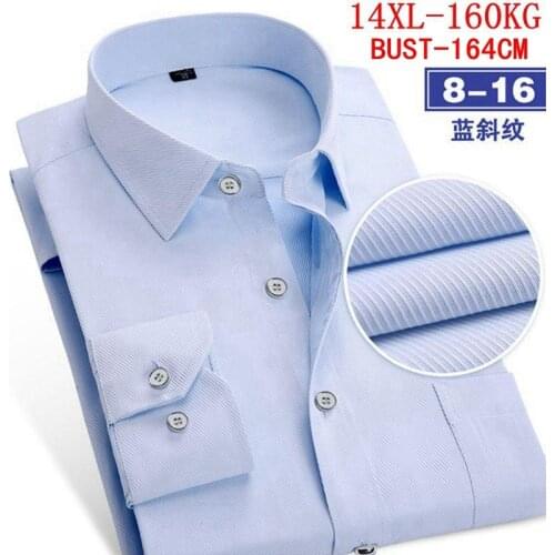 Mens Large size Long Sleeve Twill Lapel 12 Color Business Casual Office 10XL 12XL 13XL 14XL Wedding Dress Formal Blue Shirt 9XL