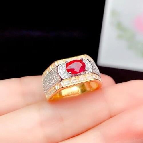 Muscular red ruby/green emerald/diopside gemstone ring for men ring real 925 silver gold plated natural gem good gift birthstone