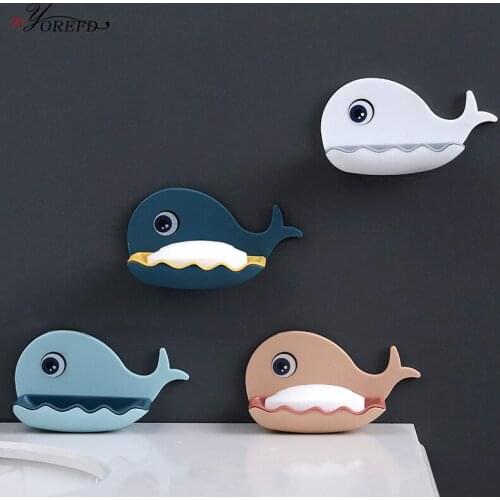 OYOREFD Wall Mounted Cartoon Whale Soap Holder Multi-function Bathroom Drain Soap Box Cute Soap Dish Bathroom Accessories
